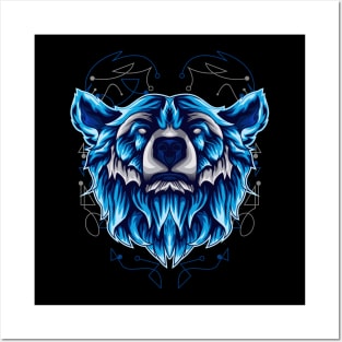 bear head illustration Posters and Art